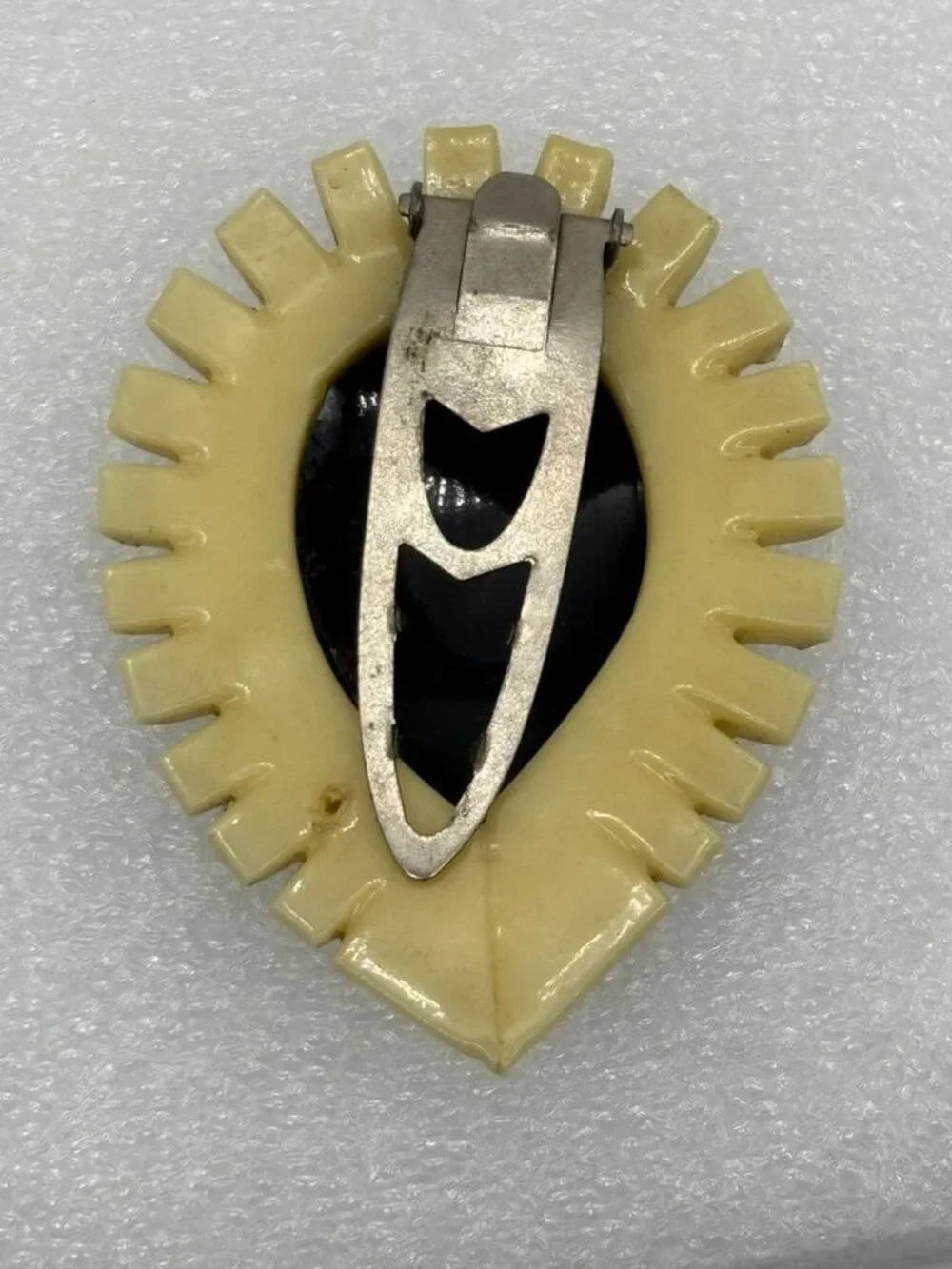 Vintage Celluloid Art Deco Dress Clip Black and Cream With Rhinestones, Unsigned